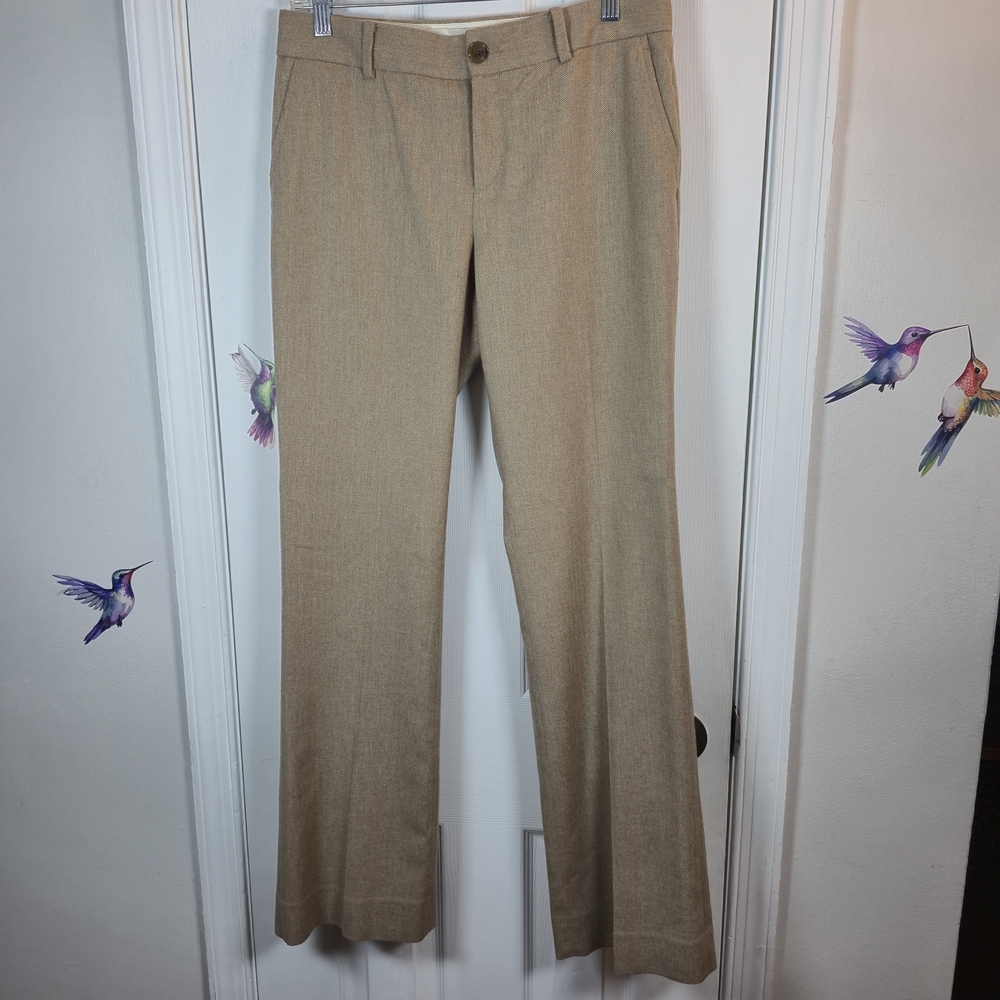 Banana Republic Martin Fit Tan Herringbone Wool Blend Wide Leg Trousers 4